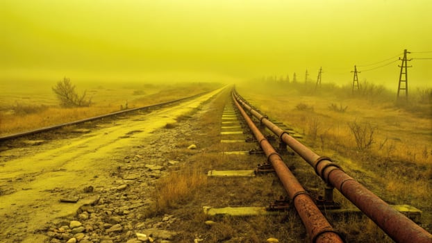 Post-apocalyptic landscape revealing ecological decline and environmental pollution effects photo