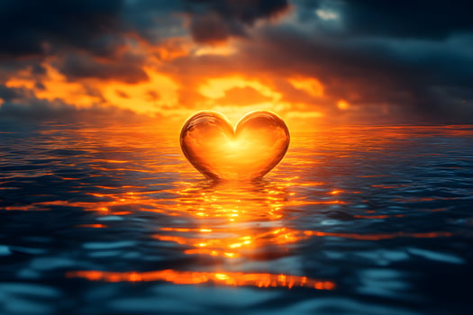 Heart Shaped Reflection on Ocean Sunset - Romantic and Tranquil Stock Image for Posters photo