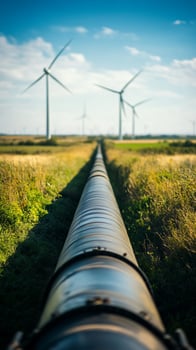 Pipeline and Wind Turbines in Agricultural Field photo