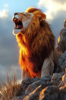 Majestic Lion Roaring at Golden Sunrise photo