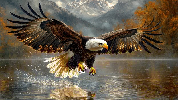 Bald Eagle Soaring Over Autumnal Lake photo