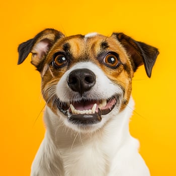 Portrait of a Jack Russell Terrier dog on a yellow background. photo