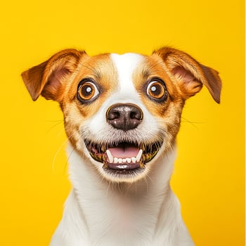 Portrait of funny Jack Russell Terrier dog on a yellow background. photo