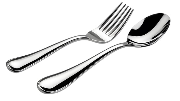 Stainless Steel Fork and Spoon Set on White Background photo
