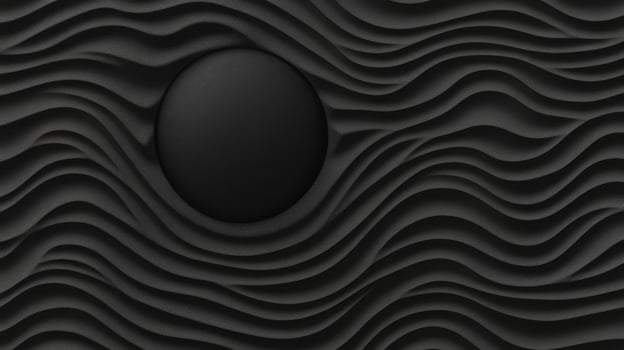 Monochrome composition with a smooth dark shape surrounded by wavy patterns photo