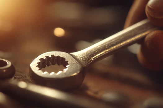 A person holding a wrench with a screwdriver photo