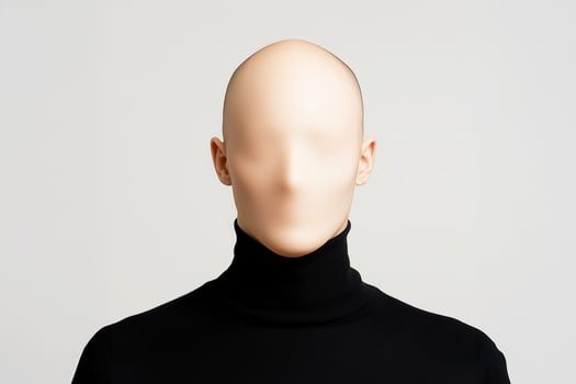 Faceless person or anonymous bald man hiding identity under stocking mask. prosopagnosia or face blindness concept. photo
