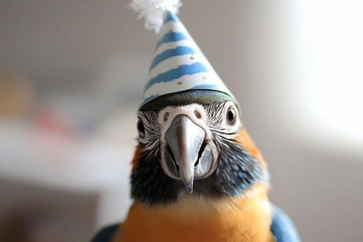 A bird wearing a party hat photo