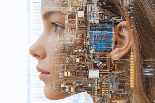 A woman's face is made up of electronic components photo