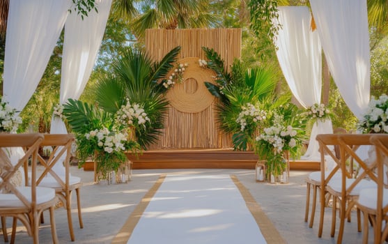 Exquisite display of prehistoric plants featuring lush ferns in a vibrant outdoor setting with elegant floral arrangements photo