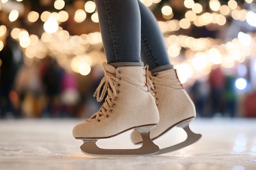 A woman's legs in ice skates on a rink photo