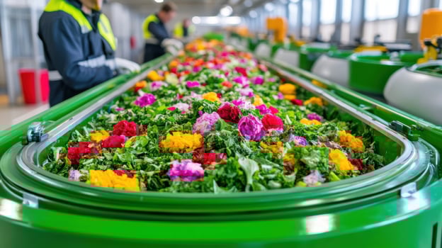 Innovative food waste recycling facility processes vibrant plant material for sustainable practices photo
