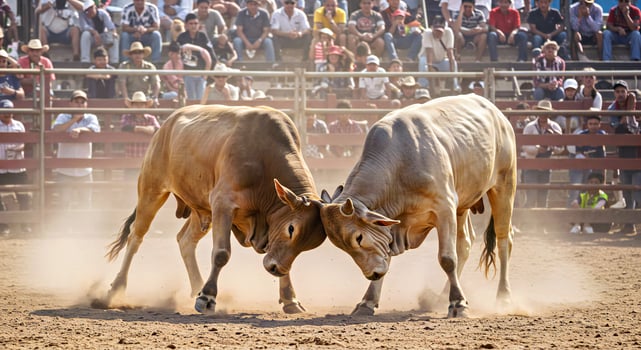 Two bulls fighting in a ring photo