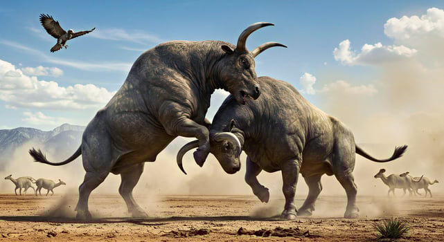 Two bulls fighting in the desert photo
