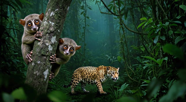 Two leopards and a jaguar in the jungle photo