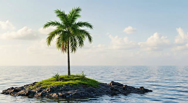 A palm tree is on an island in the middle of the ocean photo