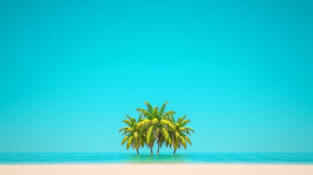 A serene tropical island with lush palm trees under a clear blue sky and calm ocean waves photo
