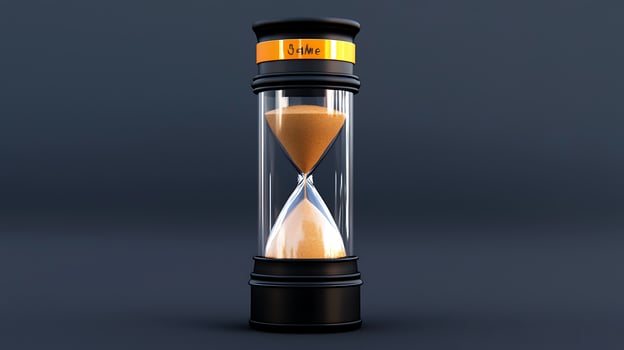 A sleek hourglass with orange accents, showcasing flowing sand against a dark background photo