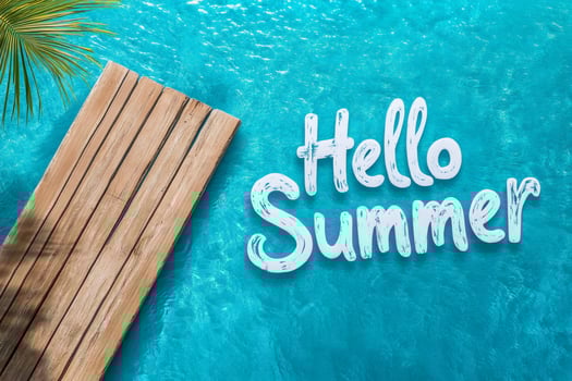 Wooden pier floating on turquoise water welcoming summer season photo