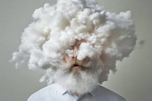A man with a beard and clouded head photo
