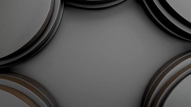 Abstract arrangement of circular black objects on a dark background, creating a modern aesthetic photo