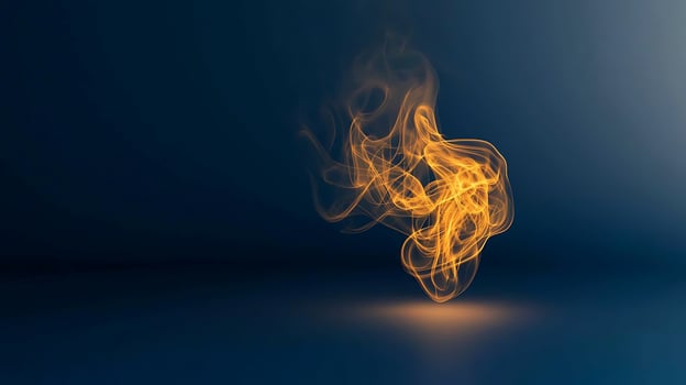 Abstract depiction of swirling orange smoke on a dark blue background, creating a mystical ambiance photo
