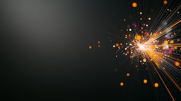 Abstract explosion of colorful light particles against a dark background, creating dynamic energy photo