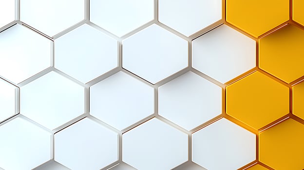 Abstract geometric pattern featuring white and orange hexagonal tiles creating a modern design photo