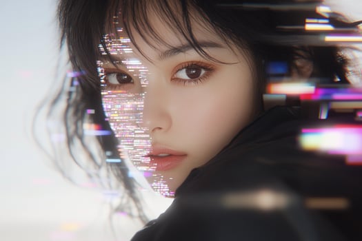 A woman with a face made up with digital effects photo
