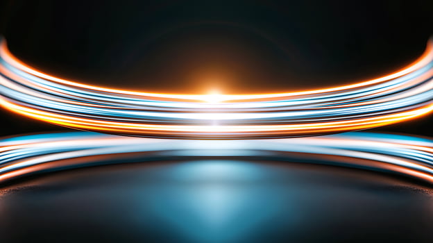 Abstract light trails create a dynamic visual effect, illuminating a dark background photo