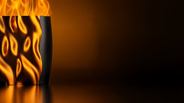 Abstract representation of flames dancing above a reflective surface in a dark environment photo