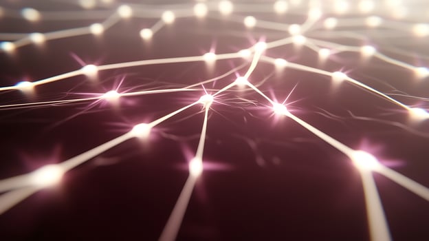 Abstract representation of interconnected light nodes on a dark background, symbolizing technology and innovation photo