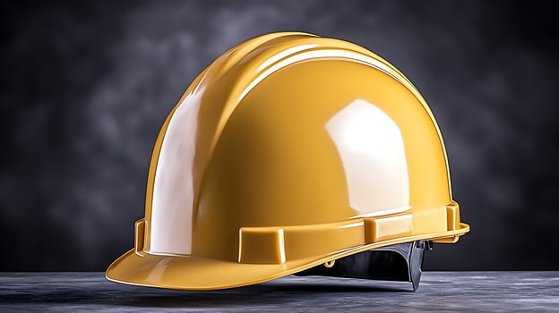 Bright yellow hard hat placed on a dark textured surface, emphasizing safety in construction settings photo