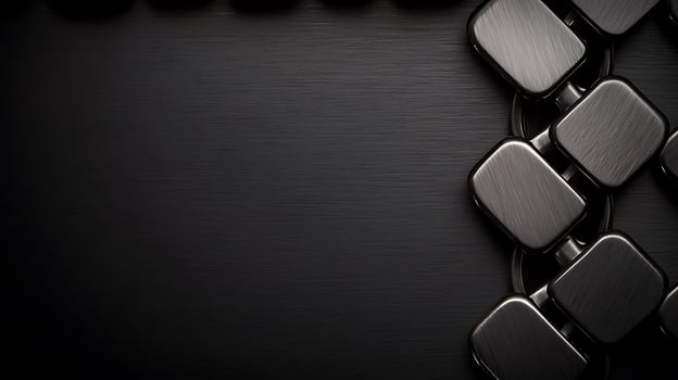 Close-up of a sleek, modern black chain on a brushed metal background with subtle reflections photo