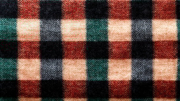 Close-up of a textured plaid fabric with vibrant colors and patterns, ideal for textile design photo