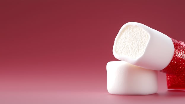 Close-up of fluffy marshmallows stacked on a vibrant pink background, ideal for sweet treats photo