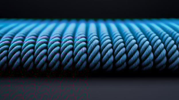 Close-up of twisted blue rope displaying intricate texture against a dark background photo