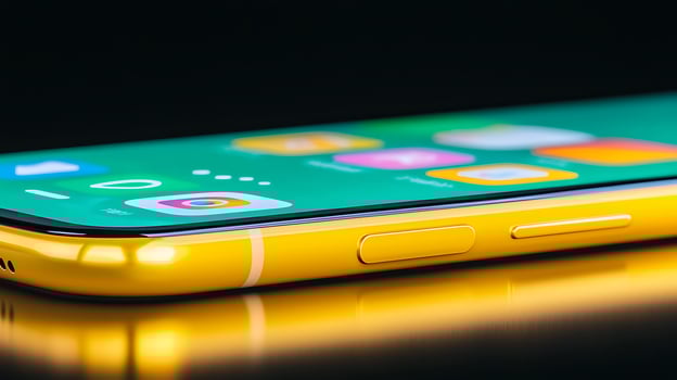 Close-up view of a sleek yellow smartphone showcasing its vibrant screen and side buttons photo