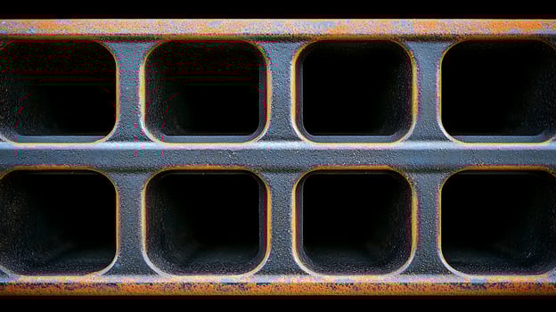 Close-up view of a weathered metal grid with rust, showcasing its texture and structure photo
