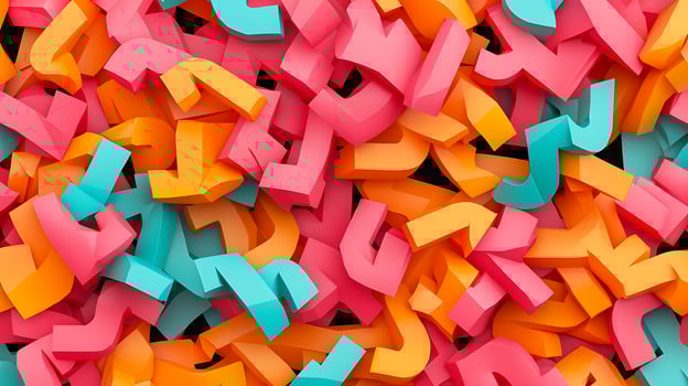 Colorful 3D letters scattered chaotically, vibrant hues creating a playful background photo