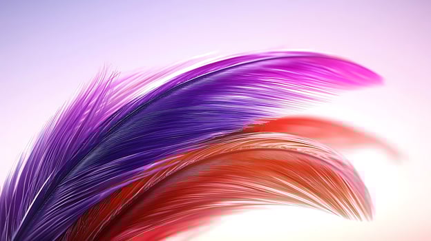 Colorful abstract feathers gracefully flowing against a soft gradient background photo