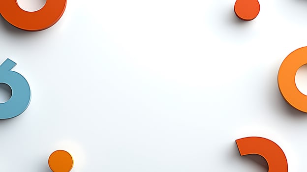 Colorful abstract shapes and numbers arranged artistically on a white background photo