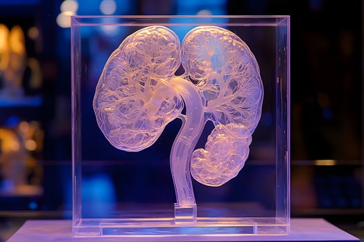Detailed Anatomical Model of Human Kidneys in Glass Display Case photo