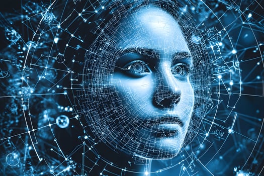 Futuristic Woman Face Digital Network Abstract Technology Concept photo