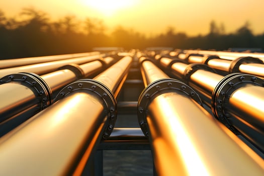 Golden Sunset Over Industrial Pipeline Network Energy Transportation Infrastructure photo