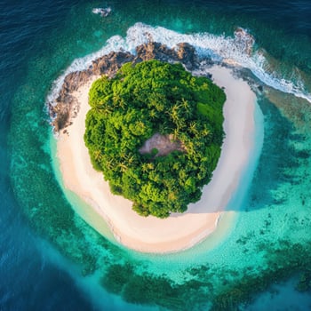 Aerial view of tropical island in the ocean with green vegetation photo
