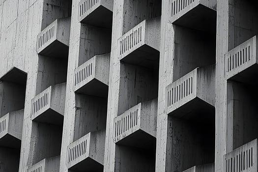 Abstract Architectural Detail Grey Concrete Building Exterior with Geometric Balconies photo