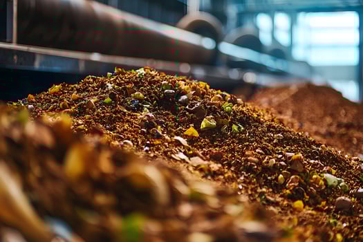 Industrial Recycling Process Close up of Sorted Compost and Waste Materials on Conveyor Belt photo