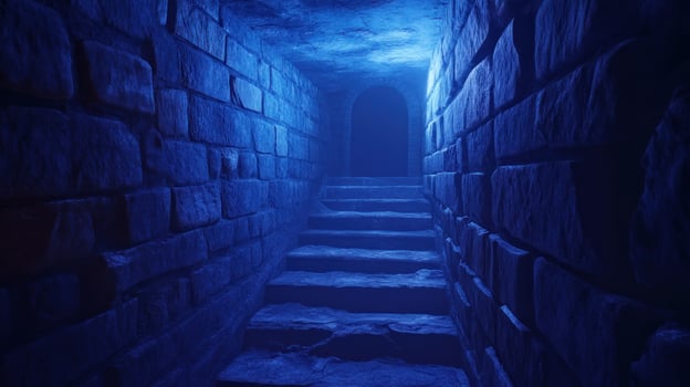 Dark stone tunnel stairway leading to unknown photo