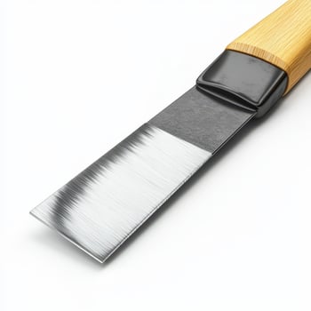 Closeup of a Wood Handled Metal Putty Knife photo